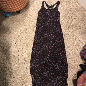 Purple floral long sleeveless dress